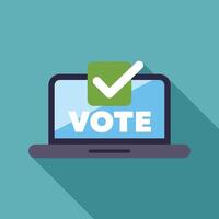 Online voting system showing check mark on laptop screen vector