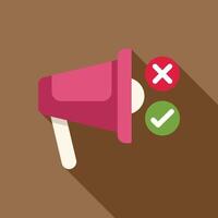 Pink megaphone announcing important decision making with check and cross marks vector