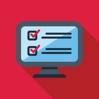 Desktop computer displaying online survey with checkboxes for marking vector