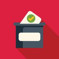 Ballot paper entering ballot box with check mark confirming vote vector