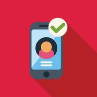Smartphone showing verified profile with check mark icon vector