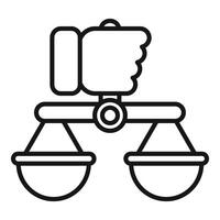 Hand controlling balance scale with two bowls vector