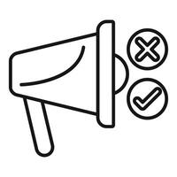 Megaphone making decision with right and wrong signs icon vector