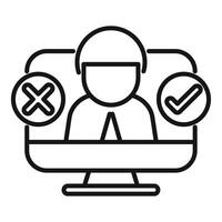 Customer service representative deciding between checkmark and crossmark icons on computer screen vector
