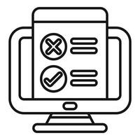 Computer showing online survey with check and cross marks vector