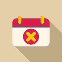 Calendar page showing a cross sign in flat design style vector