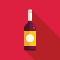 Wine bottle with blank label standing on red background with long shadow vector