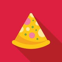 Delicious slice of pizza with pepperoni and green peppers on red background vector