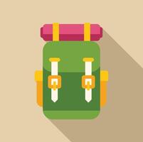 Green backpack with attached sleeping bag for camping trip vector