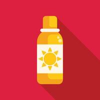 Sunscreen bottle casting long shadow on red background vector