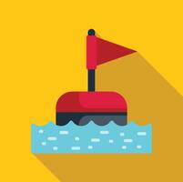 Red and black nautical buoy floating on water waves with red flag signaling maritime navigation vector