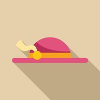Pink woman hat with ribbon and golden button casting long shadow vector