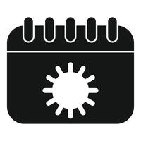 Calendar showing a sunny day icon in black and white vector