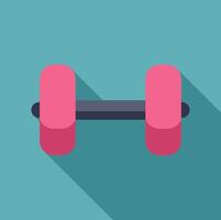 Pink dumbbell casting long shadow over turquoise background vector