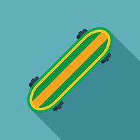 Green and yellow skateboard laying on blue background vector