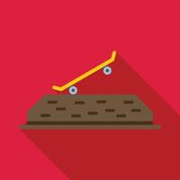 Yellow skateboard performing grind trick on concrete ramp vector