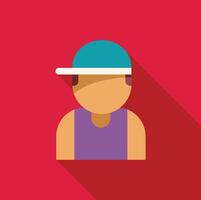 Young man wearing a cap and a tank top is standing on a red background vector
