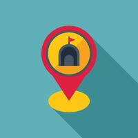 Red location pin pointing underground tunnel entrance with flag vector