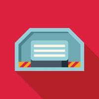 Closed warehouse gate with warning stripes on red background vector