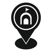 Black glyph map pointer icon showing a castle with a flag vector