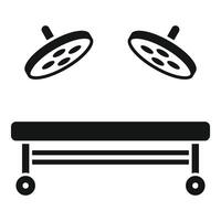 Operating room table with surgical lights shining icon vector
