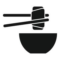 Chopsticks holding sushi roll over empty bowl icon vector