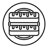 Two layer chocolate cake on plate with drizzled icing minimalist icon vector