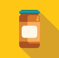 Glass jar with blank label displaying long shadow on yellow background vector