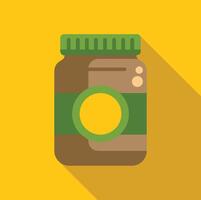Closed glass jar with green lid and blank label displaying on yellow background vector