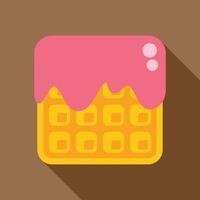Delicious waffle with pink glaze dripping over in flat design vector