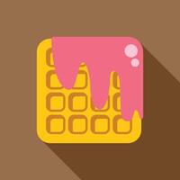 Square waffle with pink glaze dripping over flat design illustration vector