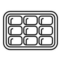 Empty ice cube tray waiting for water, black outline icon vector