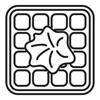 Waffle with butter melting on top line icon vector