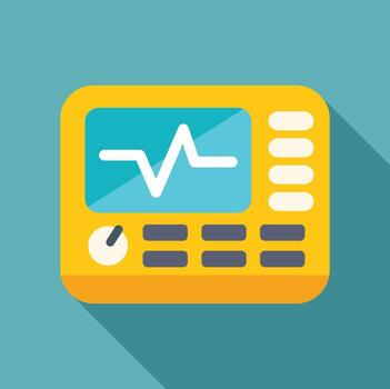 Medical device showing heartbeat on screen with buttons and control vector
