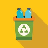 Plastic bottles being recycled in recycling bin icon vector