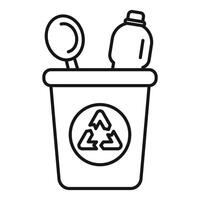 Plastic bottle and spoon being recycled in bin with recycling symbol vector