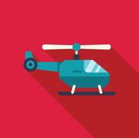 Blue helicopter flying with rotating propeller on red background vector