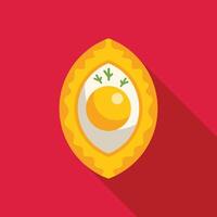 Single fried egg garnished with dill served on oval plate for breakfast vector