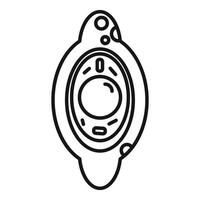 Spaceship window showing planet with crater from orbit line art icon vector