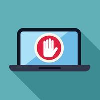 Laptop showing stop sign with hand for security warning vector