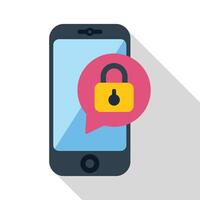 Mobile phone showing security notification with closed lock icon vector
