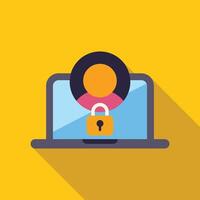 Cybersecurity concept with padlock protecting user account on laptop vector