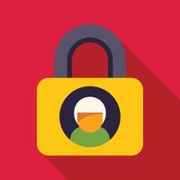 Yellow padlock protecting user account with profile picture on red background vector