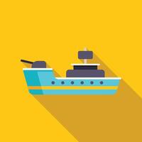 Blue warship sailing on yellow background with long shadow vector
