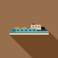 Cargo ship transporting three containers across a body of water vector