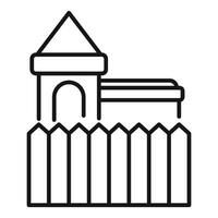 Wooden playground structure with slide and fence line art icon vector