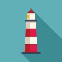 Tall red and white lighthouse casting long shadow vector