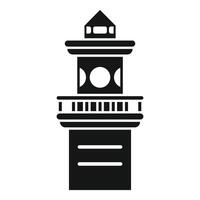Lighthouse guiding ships at night with bright beam of light icon vector