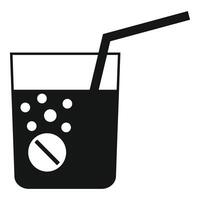 Effervescent tablet dissolving in a glass of water with straw vector