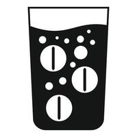 Glass of water dissolving effervescent pills icon vector